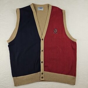 Vintage Crusader Reef XL Golfers Tan Gray Maroon XL Vest 100% Cotton Made In USA